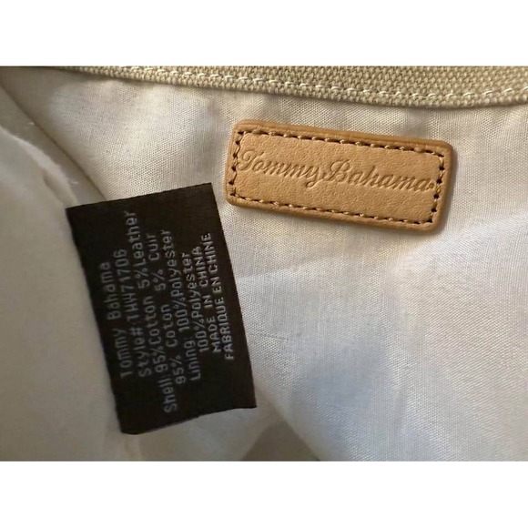Tommy Bahama Khaki Solid Shoulder‎ Bag/Purse/Tote with Rope/Leather Handles - Picture 5 of 10